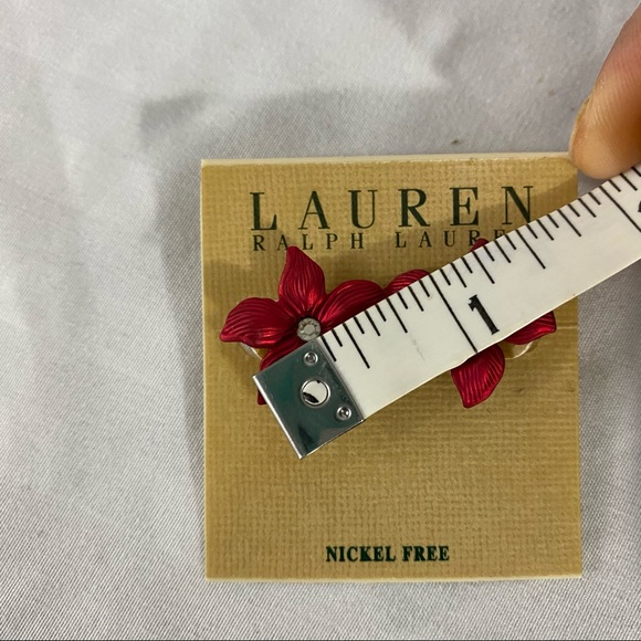 SOLD Ralph Lauren Red Poinsettia Stud Post Earrings Flower Christmas Detailed - Picture 3 of 4